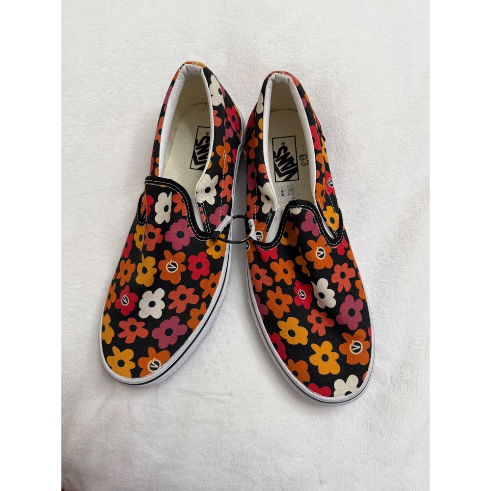 Vans Classic Slip-On Women 12.5 Men 11 Black Floral Retro NWOT Skater Sneaker